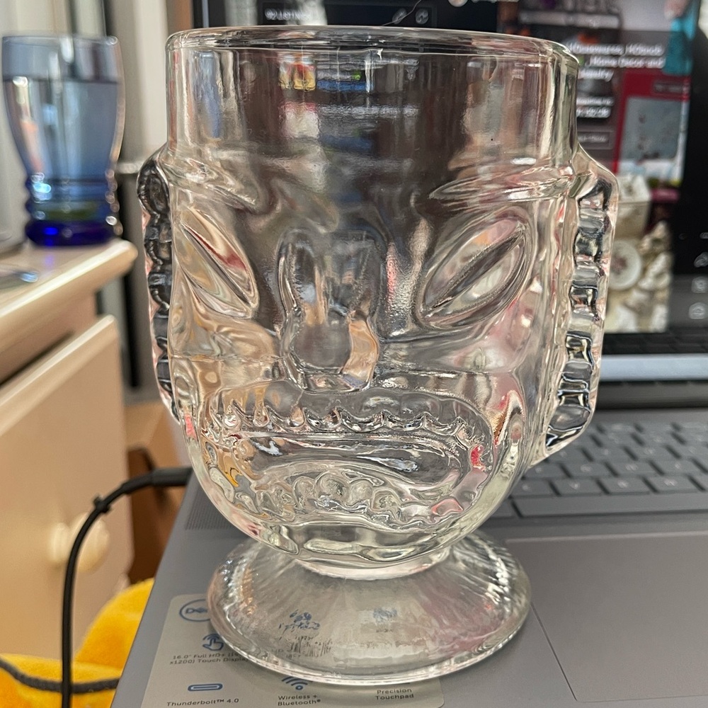 Vintage 2 Faced Happy/Sad Tall Heavy Glass Tiki Mug - 6” tall